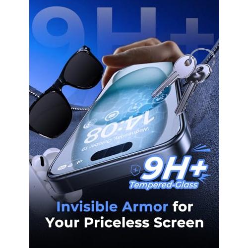 MAGIC JOHN Easy Installation for iPhone 15 Screen Protector, Tempered Glass