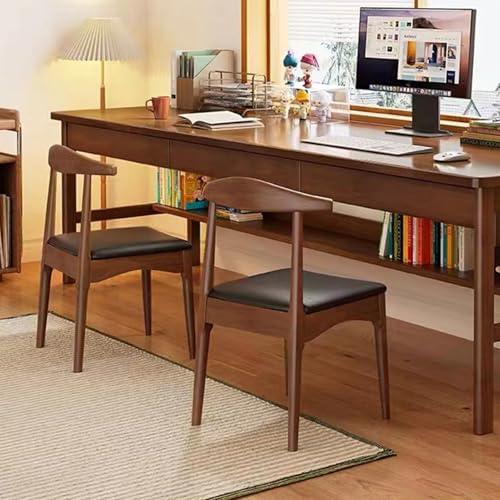 Solid Wood Dining Chairs Set of 2, Mid Century Dining Chairs, Upholstered PU Leather Chairs with Wide Curved Backrest, Chairs for Dining Room, Kitchen, Walnut Finish
