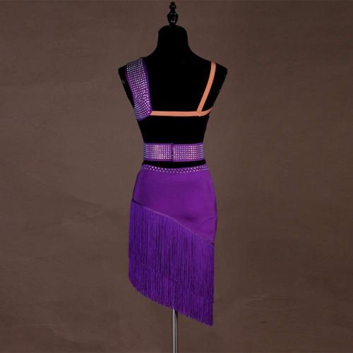 SizeM/L Latin Dance Dresses Women's Performance Spandex Tassel Crystals Rhinestones Sleeveless Dress