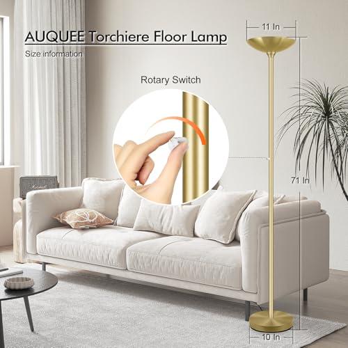 30W Torchiere Floor Lamp - 3600LM Super Bright LED Floor Lamp, 71 Inch Stepless Dimmable Standing Lamp with 3000K Lighting, Rotary Switch, Tall Metal Torch Floor lamps for Living Room/Bedroom (Gold)