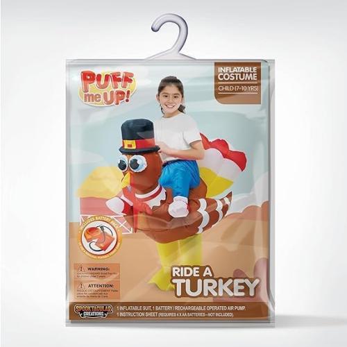 One Size Spooktacular Creations Thanksgiving Turkey Inflatable Costume for Kids, Blow up Costume Riding a Turkey Ride-on for Halloween Party, Cosplay event, Halloween Inflatable Costumes for Boys and Girls