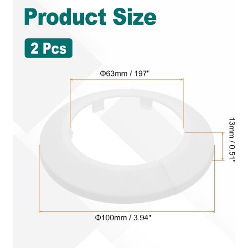 uxcell Escutcheon Plate, 2Pcs 63mm - Fit 2.37 Outer Diameter Split Pipe Flange Water Pipe Cover Collar Decoration, PP Plastic Plumbing Cover Plates (White)
