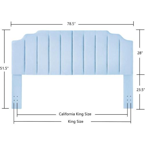24KF Light Blue Teddy Fabric Tufted King Upholstered Headboard, Modern Vertical Channel Design California King Headboard with Stepped Silhouette Top Edge,6026-K-Teddy Light Blue