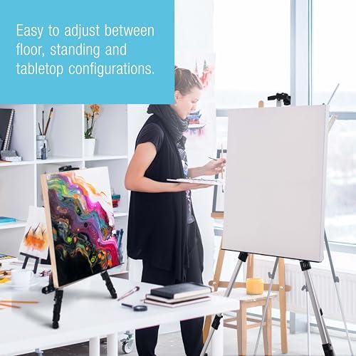 U.S. Art Supply 66 Silver Metal Tripod Easel Display, 2-Pack | Adjustable from 18to 5.5', Holds 36 Canvas - Floor/Tabletop Easel Stand, For Sign Display, Painting, Poster Board, Canvas