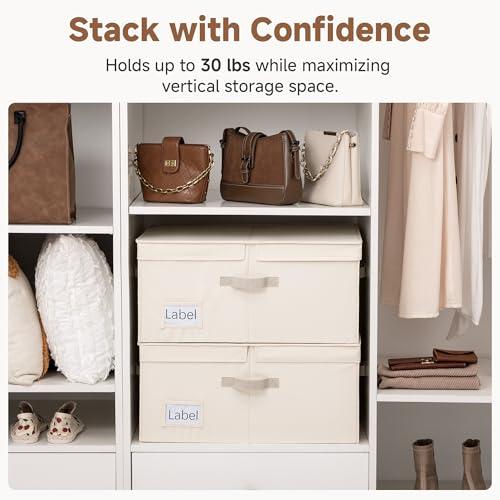 StorageWorks Large Decorative Storage Boxes with Lids, Cream White