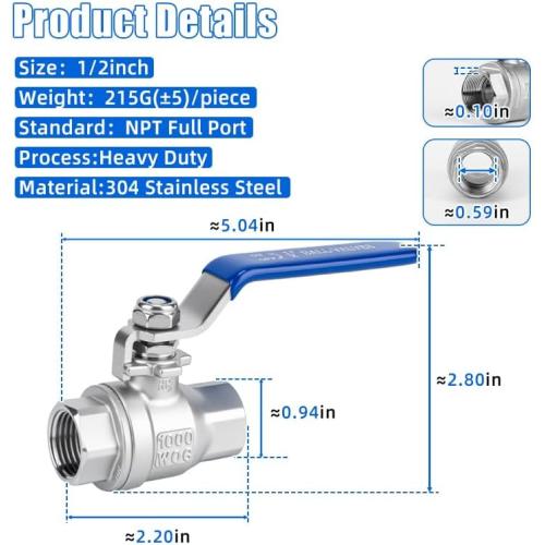 1/2 inch Ball Valve 2 Pack Full Port Female NPT Thread Shut Off Valve