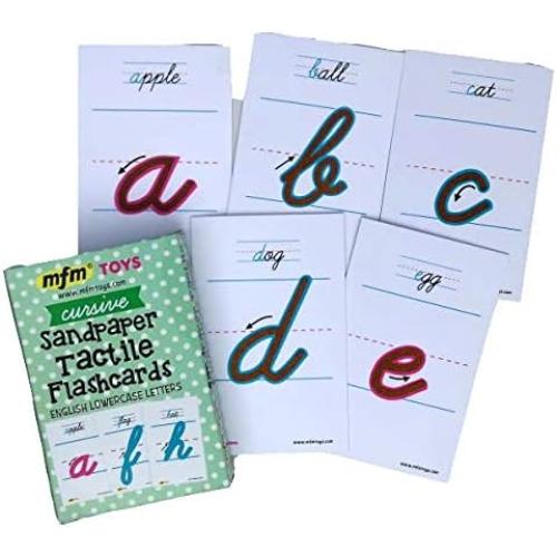 MFM TOYS Sandpaper Tactile English Letters Flashcards (Cursive (Lowercase)) Montessori Lower Case Cursive Sandpaper Letters