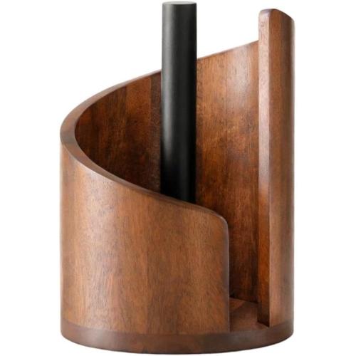 2026 New Mountain Paper Towel Holder Countertop,Natural Mango Wood Round Base and Iron Holder, Wooden Paper Towel Holder for Kitchen Roll Organize Dining Table Home Decor-7-14 Days delivery (Brown-1)