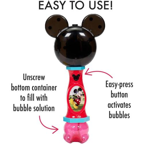 Little Kids Disney Mickey Mouse Light and Sound Musical Bubble Wand, Includes Bubble Solution, Multi (20511)