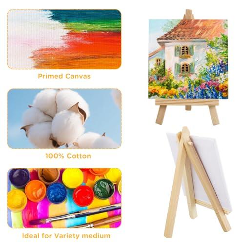 18 Pack Mini Canvases with Easels - 4x4 Inches Small Art Canvas Set for Adult Acrylic Pouring Oil Water Color