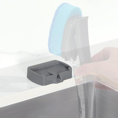 LANMU Dish Wand Holder Compatible with Scotch-Brite Dishwand, Silicone Dish Brush Holder with Drain Spout for Kitchen Sink Counter, Sponge Wand Organizer, Keep Upright from Leaking Soap