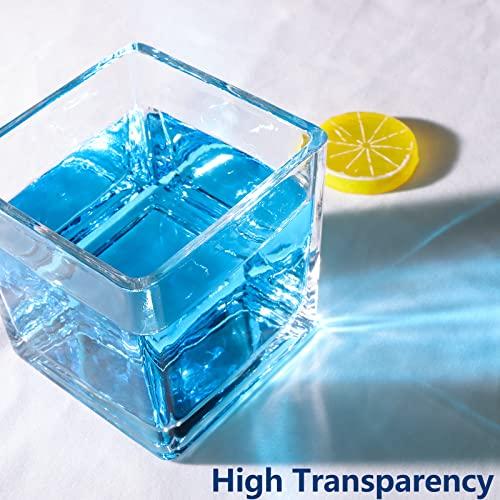 Set of 6 Square Glass Vases 4 x 4 x 4, Clear Flower Vase, Plant Terrarium, Candle Holder for Wedding Centerpiece, Office Decorations, Home Décor, Parties and Events