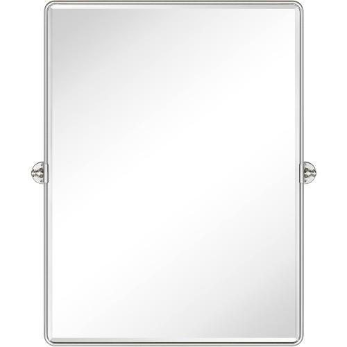 TEHOME Pivot Mirror Brushed Nickel Vanity Mirror Large Black Metal Framed Rectangle Tilting Beveled Vanity Mirrors for Wall, Vertical Hanging, Overall 34.14 x 40 inches (Mirrror 30 x 40 inches)