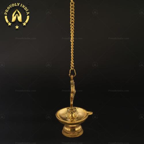 Brass Shangh and Chakra Antique Diya Wall Hanging with 1 Wick Set of 2