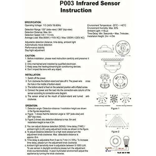 Infrared Sensor Detector Light Bulb Switch 110V-240V Adjustable PIR Auto Sensor Switch Body Motion Movement Ceiling