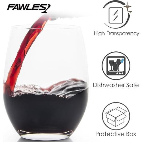 Stemless Wine Glasses Set of 12, 15 Ounce Smooth Rim Standard Wine Glass Tumbler for Red, White Wine, Dishwasher Safe