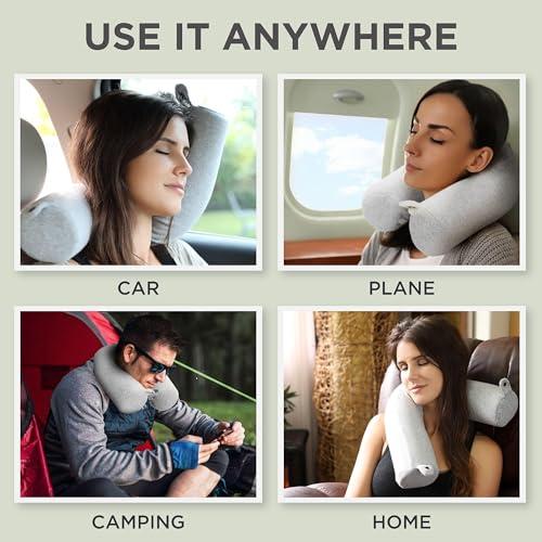 Dot&Dot Twist Memory Foam Travel Pillow, Bendable Neck Pillow for Airplane, Car and Home, 26-Inch Adjustable Roll with Washable Cotton Cover, Gray