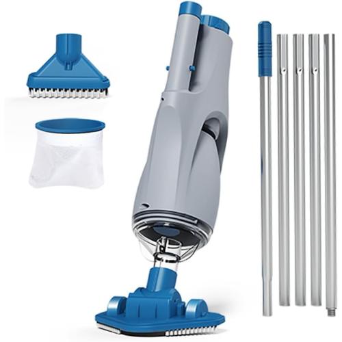 KOKIDO Cordless Handheld Pool Vacuum for Above Ground Pool, with 6ft Pole and 2 Vac Brush Heads, Ideal for Spot Cleaning Small Inground Pool Spa up to 20ft, Rechargeable, 60min, Sand and Light Debris