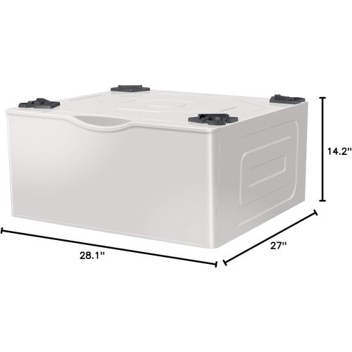 SAMSUNG 27-Inch Washer Dryer Pedestal Stand w/ Pull Out Laundry Storage Drawer, Stainless Steel, WE402NE/A3, 28.1D x 27W x 14.2H, Ivory
