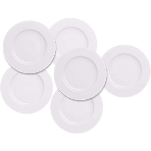 6pcs Salad Dessert Plate 7.5inch White Porcelain Dinner with Round Flat Design Good for the Gift