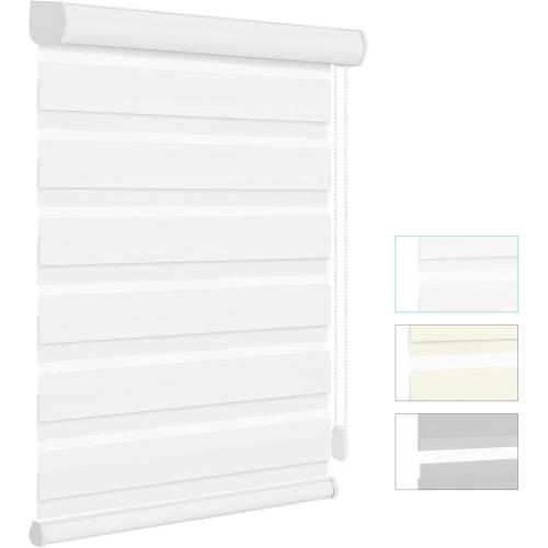 Changshade Custom Size Zebra Blinds for Indoor Window Free-Stop Blackout(85%) Zebra Shades Dual Layer Sheer Shades for Office Home Living Room, Bedroom, Easy Installation，Lucent Snow White-A