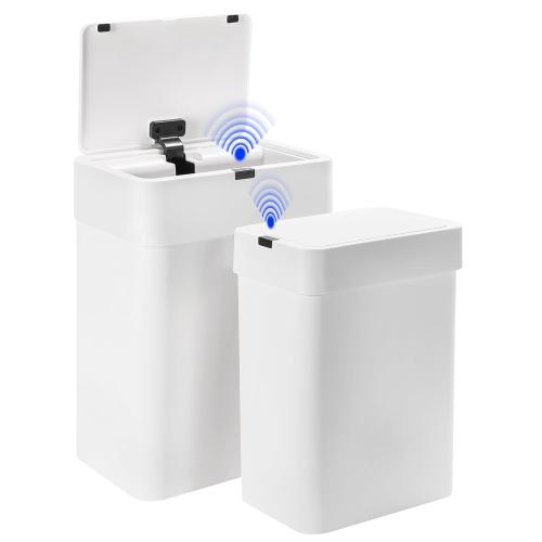 2 Pack White Sensor Trash Can with Trash Bags