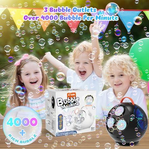 Bubble Machine for Kids, 45°/360° Rotating Bubble Blower with RGB LED Light