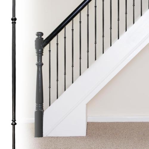 Round Balusters Stair Railing - 5/8 in. x 44 in, Venetian Iron Balusters Hollow, Double Knuckle and Round Plain Iron Railing (Pack of 9), Fluted and Lite, Satin Black,