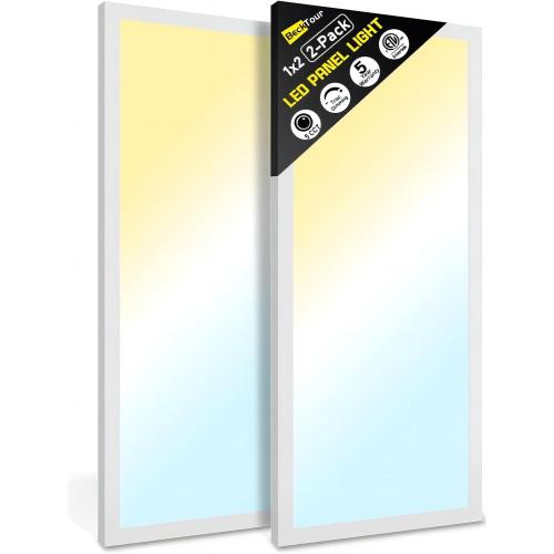 1x2 LED Flat Panel Light Surface Mount 2-Pack, Flush Mount Ceiling Light 24W 2880LM, 5CCT 3000K/3800K/4500K/5200K/6000K, Dimmable Panel Lights