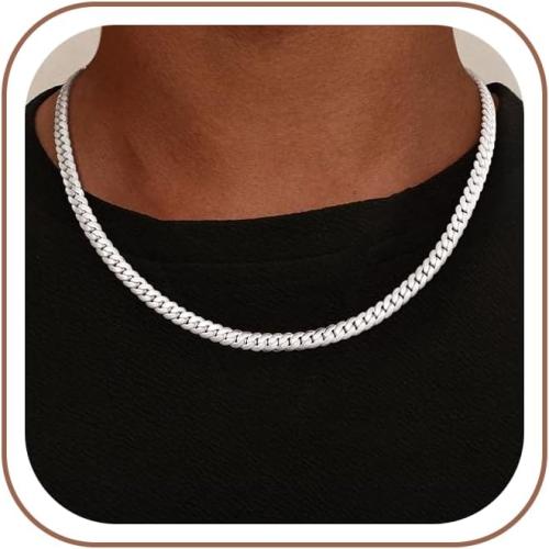 S925 Sterling Silver Chain Necklace for Men, Sterling Silver Cuban Link Curb Chain Necklace for Women Men Jewelry Holiday Gift 18 20 22 24 Inch