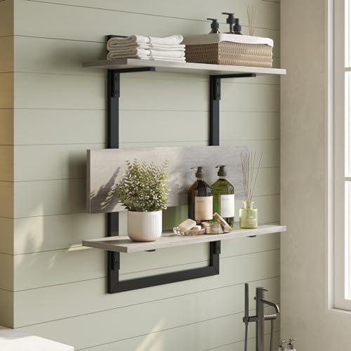 Size 24 Color Grey Bestier Floating Shelves for Wall, 24 inch Kitchen Shelves Wall Mounted, 3 Tier Coffee Bar Shelf with Foldable Brackets, Industrial Display Shelf for Bathroom, Living Room, Retro Grey