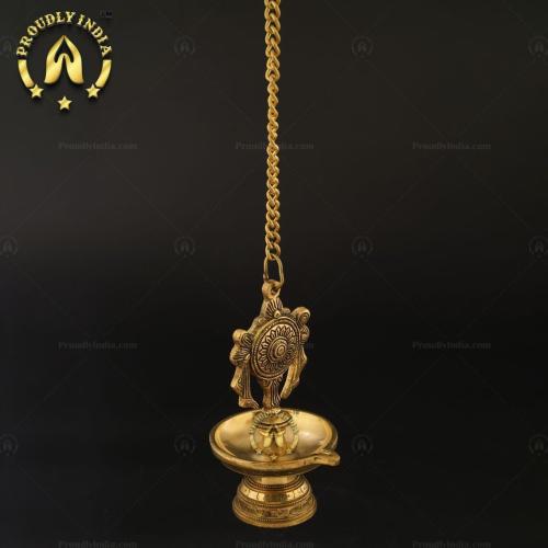 Brass Shangh and Chakra Antique Diya Wall Hanging with 1 Wick Set of 2