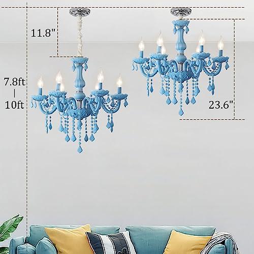 Blue Classic Crystal Chandelier, Vintage Candle Pendant Light Fixture, 6 Lights Hanging Light, Adjustable Island Lights for Bedroom Foyer in Blue