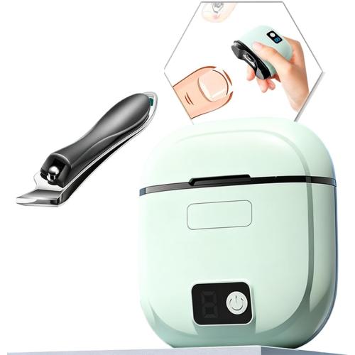Electric Nail Clipper, 2026 Improved Nail Clippers Set, Includes an Automatic 2-in-1 Nail Clippers (with LED Light & Storage Box), an Oblique Nail Clippers, Ideal for All Your Nail Care Needs - Green