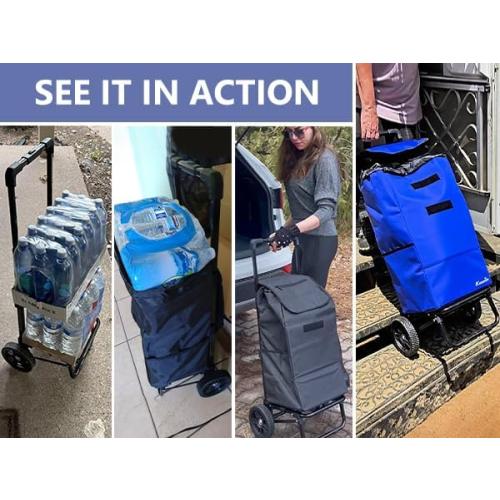 KEDSUM 2 in 1 Shopping Carts for Groceries, 330 lbs Grocery Cart on Wheels, Foldable Utility Carts with Wheels, Hand Truck with Waterproof Tote Bag for Shopping, School, Laundry, Craft Show, Black