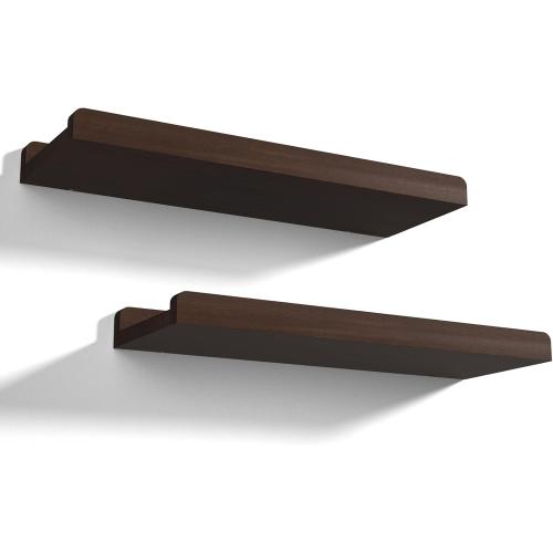 Love-KANKEI Floating Shelves Wall Mounted Set of 2, 17 Inch Rustic Wood Wall Shelves for Storage, Bedroom Living Room Bathroom Kitchen Office and More Dark Walnut
