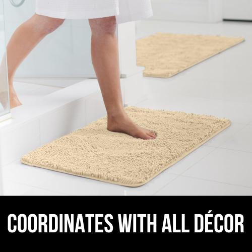 GORILLA GRIP Bath Rug Mat, Thick Soft Absorbent Chenille, Quick Dry Microfiber Mats, Rubber Backing Washable Shower Floor Rugs, US Designed Bathroom Bathmat Home Decor Accessories, 24x17, Sand
