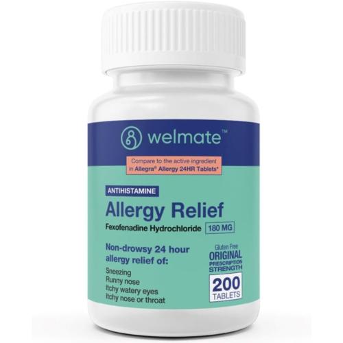 WELMATE Allergy Relief - Fexofenadine HCl 180 mg - Non-Drowsy Antihistamine - 200 Count Tablets