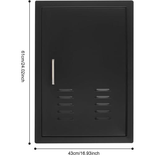 BBQ Access Door Black with Air Vents, 16.93*24.02in Kitchen Access Doors, Flush Mount Single Vertical Door with Handle for Outdoor Kitchen Commercial BBQ Island(Black, 16.93*24.02in with Air Vents)
