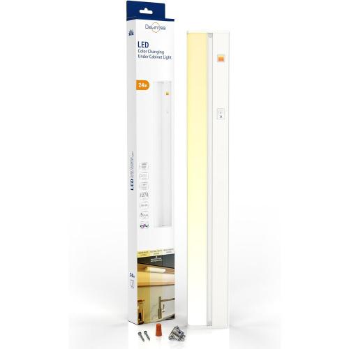 Dawnrise 24 Hardwired Under Cabinet Light,Linkable,1270 Lumens,3 Color Selectable,Brightness Adjustable,Under Counter Lights for Kitchen,Wide Luminous Surface,White Finish,Metal Base(1 Pack)