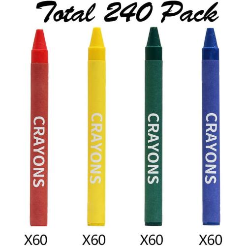 Madisi Crayons Bulk Pack, Regular Size, 4 Colors, 60 Packs, 240 Count
