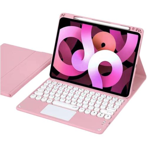 Keyboard Case for iPad 9th/8th/7th Generation/Air3/Pro10.5 with Touchpad,Candy Color Round Keys Magnetic Detachable Keyboard with Multi-Touch Trackpad Pink (missing Pencil Holder)