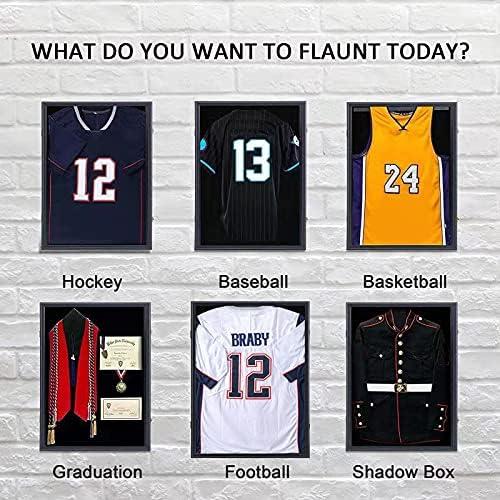 KCRasan Jersey Display Frame Case - Large Lockable Frames Shadow Box with UV Protection for Baseball Basketball Football Soccer Hockey Sport Shirt Matte Black Finish