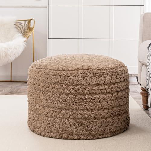 Light Coffee 20x14  Asuprui Unstuffed Ottoman Pouf Cover – Lightweight Foot Rest, Floor Bean Bag Chair, Storage Pouf for Living Room, Bedroom & Balcony (Filler Not Included) (Light Coffee)