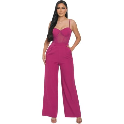 Medium Mesh Insert Cup Wide Leg Jumpsuit