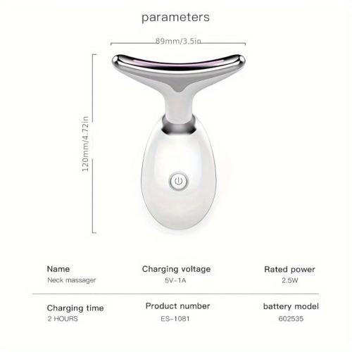 Color Tan  7-Color LED Facial Massager for Skin Care – Portable Multifunctional Face Massager Tool with Heat & Vibration, Anti-Aging & Wrinkle Reduction, Glossy White