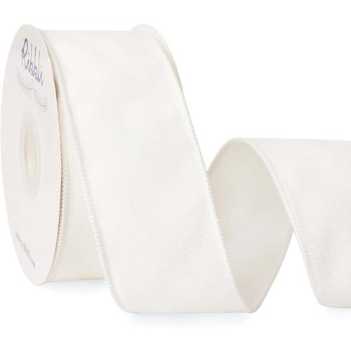 Ribbli White Velvet Wired Ribbon 2.5 Inch Velvet with Satin Christmas Ribbon for Christmas Tree Gift Wrapping Crafts Wreaths Supplies-Continuous 10 Yards