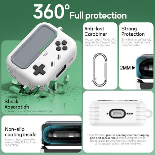 Inesore Retro Game Case for AirPods Pro/Pro 2 (White) for Men Boy