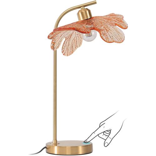 Mid Century Modern Table lamp Bedside Table Lamps with Touch Switch Amber Glass Tall Table lamp Gold Desk lamp nightstand lamp Small Table lamp for Bedroom Living Room Office