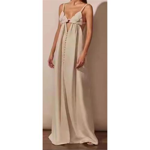Size L..Recious Womens Sexy Sleeveless Spaghetti Strap V Neck 3D Flowers Button Bodycon Party Clubwear Dress